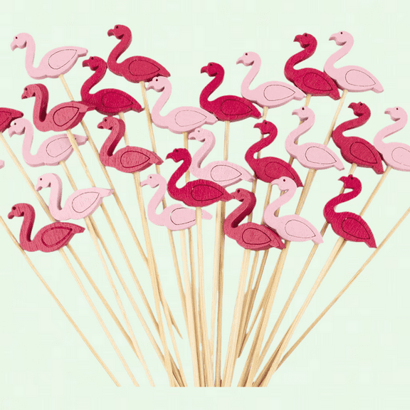 100 Counts Flamingo Decorative Toothpicks for Appetizers, 4.7 inch Bamboo Skewers, Fancy Party Decorations