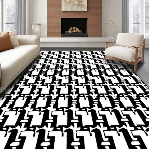 ODIKA 2'x3' Machine Washable Non-Slip Area Rug, Bold Black & Abstract High Traffic Rug, Black, 284957