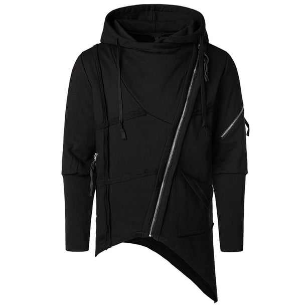 Sudadera con capucha y cremallera de manga larga estilo oscuro sólido informal para hombre Pompotops oipoqjl39066