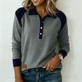 thumbnail image 2 of ZACPNCV Womens Trendy Casual Sweatshirt Long Sleeve Solid Color with Detachable Feel Denim Collar and Stitching, 2 of 7