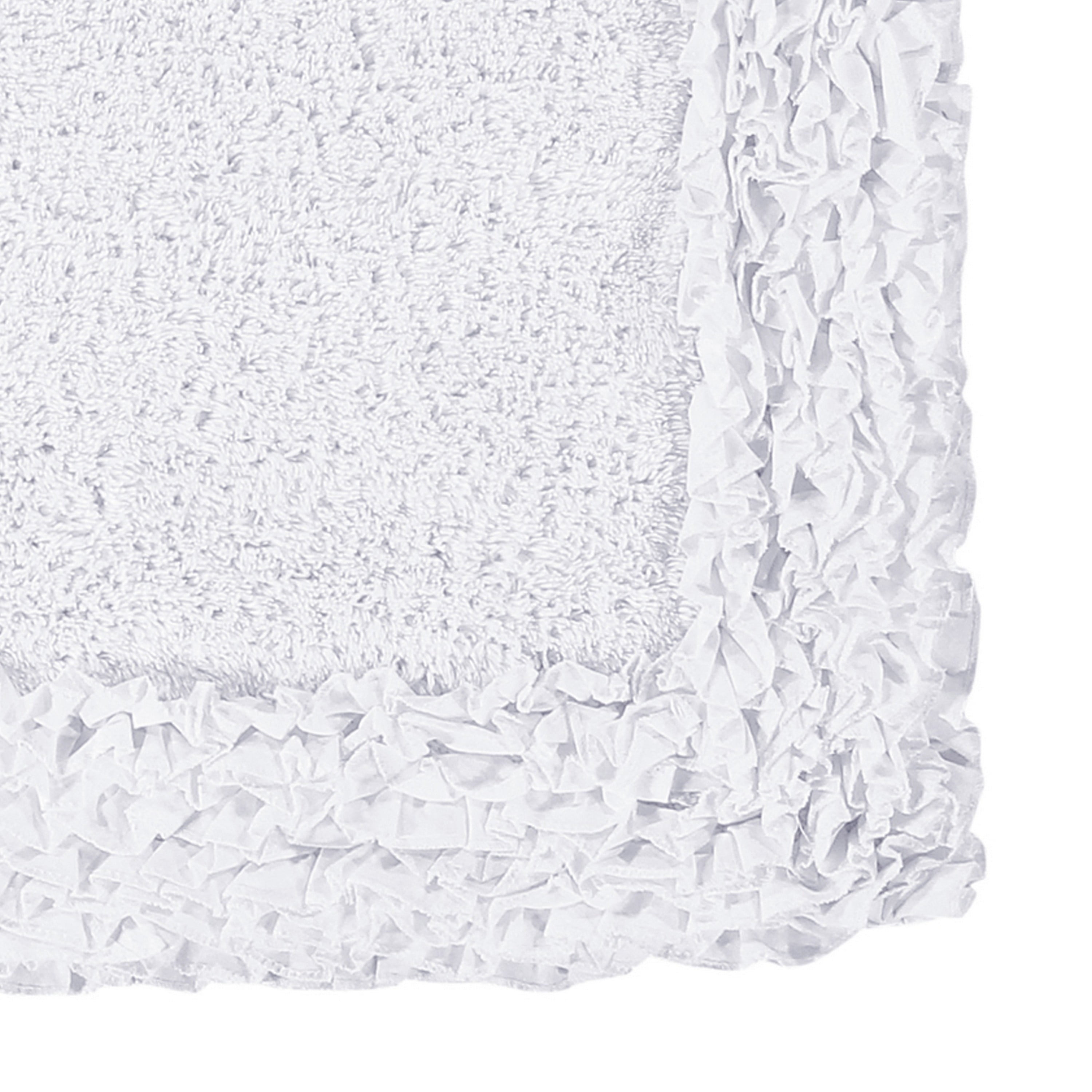 Better Trends 2 Piece Bathroom Rug Set 100% Cotton, Extra Soft, Water Absorbent & Non Slip Bath Mat, Ruffle Border, (White) Shaggy Border Collection