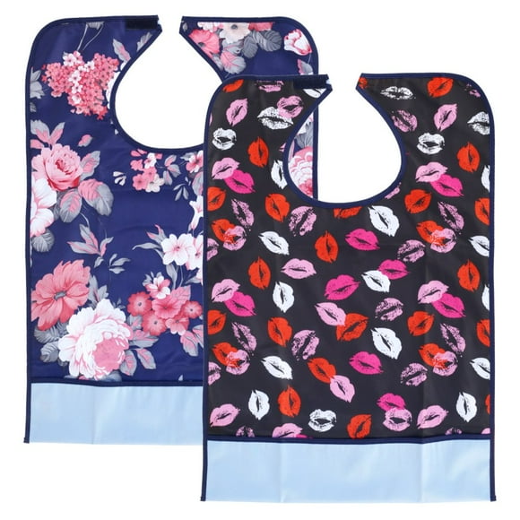 OUSITAID 2 Pcs Bavoirs pour Adultes Imperméables Protège-Bavette pour l'Heure des Repas Bavoirs pour Adultes pour Aide aux Personnes Handicapées Lavables Réutilisables Bavette pour Adulte pour Manger 26 x 18” Bavettes de Table Protège-Vêtements avec Attrape-Miettes pour