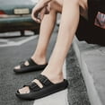 thumbnail image 4 of Double Buckle Sandals Adjustable for Women Men Flat Sandals Pillow Cloud Slippers Comfort Slide Waterproof Slip-on Shower Shoes Seaside Black 36-37, 4 of 7