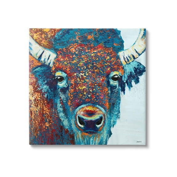 Bison Gazing Close Up Wildlife Animals & Insects Painting Gallery Wrapped Canvas Print Wall Art