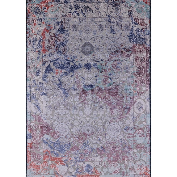 Ahgly Company Indoor Rectangle Mid-Century Modern Purple Oriental Area Rugs, 7' x 9'