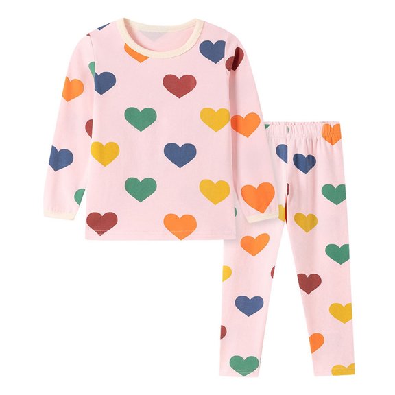 JIAYUE Girls Pajamas Two Piece Sets Loose Cute Graphic Loungwear Notched Collar Long Sleeve Top And Pants Sleepwear for Summer ,12-24 Months