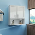 thumbnail image 4 of Pusnapku 31" Bathroom Wall Cabinet, Modern over The Toilet Storage with 2 Doors and Facial Tissues Slot, Wood Hanging Medicine Cabinet for Living Room, 4 of 9