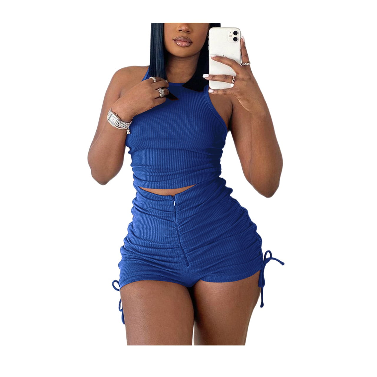Women's Workout Sets 2 Piece Outfits Ribbed Racerback Round Neck Tank Tops  + High Waist Ruched Yoga Shorts Bodycon Gym Sets Orange - Walmart.com