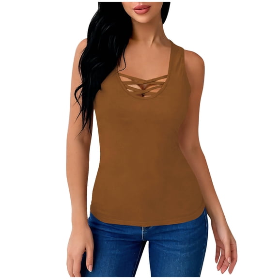 Admvng Tank Tops for Women Crisscross Front Sleeveless Scoop Neck Blouses Casual Summer Shirts