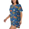 thumbnail image 2 of Daiia Construction Vehicles Pattern Womens Pajama Sets Short Sleeve Pajamas for Women Sets Soft Lounge Sets Casual Round Neck Sleepwear PJS-4X-Large, 2 of 7