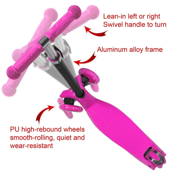 KOBE Junior Pro Mini-Scooter - avec 4 Roues LED Pivotantes - Enfants 2 à 6  Ans - Rose 