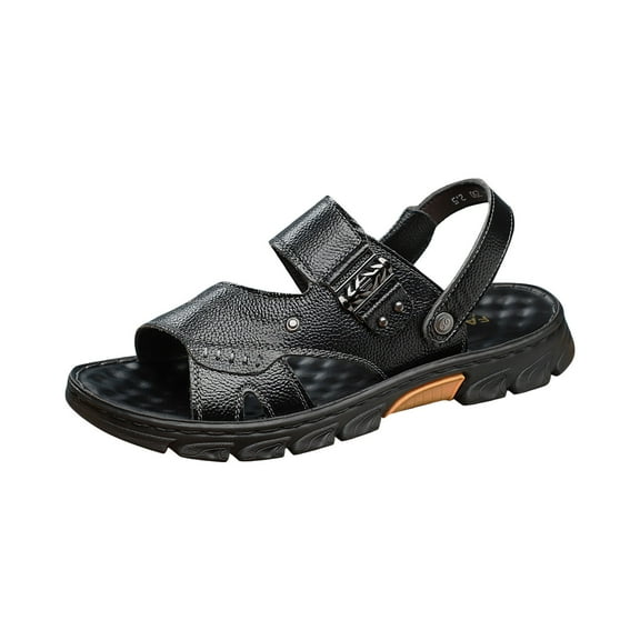 Xfvqtps Men Sandals Side Cutout Two Ways Wearing Open Toe Metal Decor Thick Sole Non Slip Comfortable Breathable Casual Fishing Walking Sandals Black