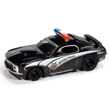Auto World 4Gear SC414-2B 1970 Ford Mustang Highway Patrol Car (Black w/ White Stripes) HO Scale Slot Car