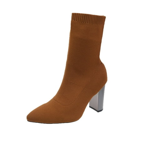 

Larisalt Snow Boots For Women Womens Ankle Boots Slip on Cutout Pointed Toe Snakeskin Chunky Stacked Mid Heel Booties Brown