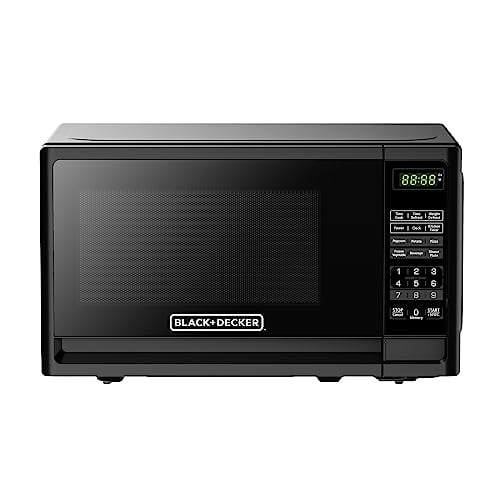 Horno microondas compacto de encimera BLACK+DECKER de 700 vatios y 0.7 pies cúbicos con iluminación LED y bloqueo para niños