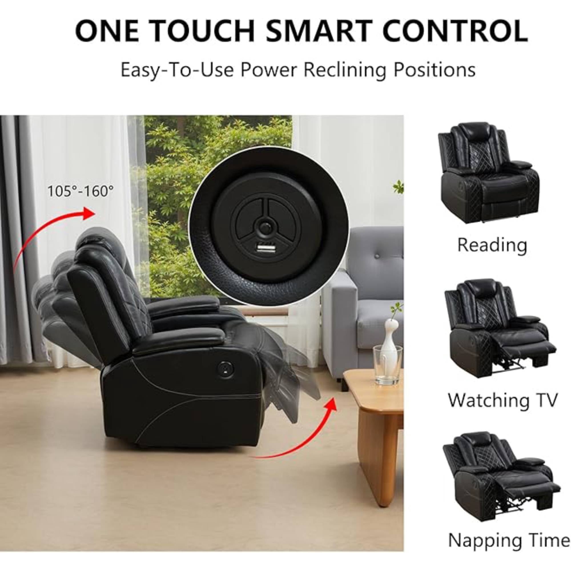 Power Recliner Sofa Set with LED Lights, Reclining Sofa Couch,USB Ports & Cup Holders, Air Leather Home Theater Seating with Storage, Black