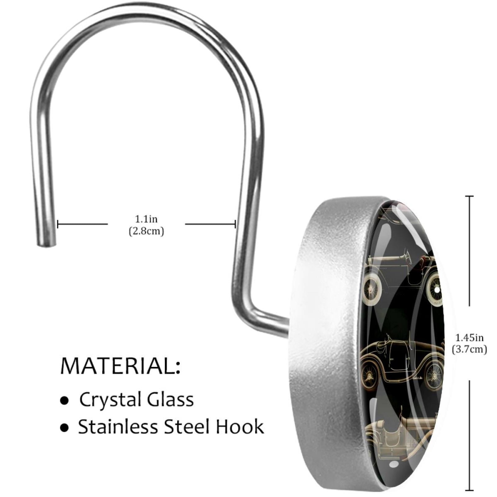 Vintage Car Shower Curtain Hooks Round Crystal Glass, Set of 12 Shower Curtain Rings - Shower Hooks for Curtain Shower Rings