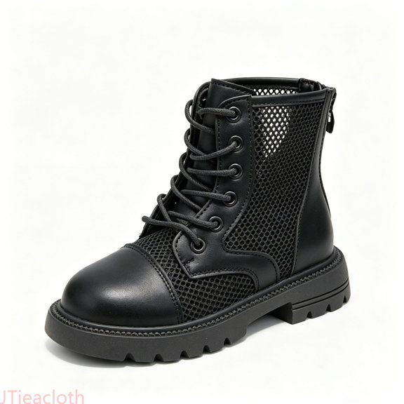 JTieacloth Girls Ankle Boots Breathable Mesh Cutout Girls Boots With Soft Sole Fashionable Ankle Booties For Everyday Wear And Performances,Black