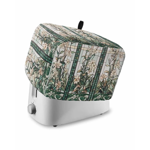 Vintage Dragonfly Toaster Cover 2 Slice, Pastoral Botanical Teal Spring Summer Dustproof Bread Machine Oven Cover with Storage Pockets, Fits Most Kitchen Toasters Protector