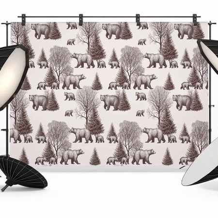 Brown Bear Backdrop for Photoshoot Photography Photo Studio Background Wall Backdrop Hunting Bear Forest Wildlife Animals Vintage Back Drop Banner Panel for Portraits Wedding Live Streaming 12x8Ft