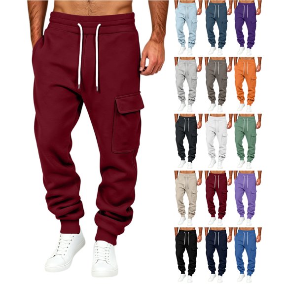 Mens Sweatpants with Pockets Cargo Joggers Elastic Waist Drawstring Fleece Winter Jogger Pants for Outdoor & Work Wear