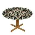 thumbnail image 3 of PIKWEEK Southwest Round Tablecloth, Fitted Table Cover with Elastic for  Round Tables, Western Brown Beige Geometric Abstract Art Wooden Table Cloth Outdoor Indoor Dinning Party Waterproof Tablecloths, 3 of 7