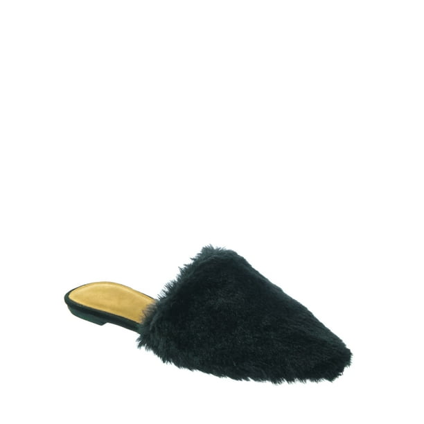 faux fur mule flats