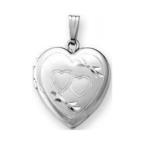 14k White Gold "Sweetheart" Heart Locket - 3/4 Inch X 3/4 Inch in Solid 14K White Gold
