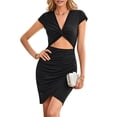 thumbnail image 1 of Vestidos Ajustados con Escote en V y Fruncido para Mujer, Color Negro, Talla S, 1 of 10