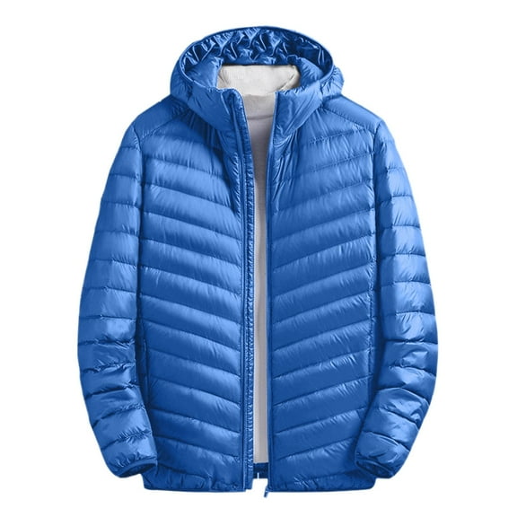 KeShDi Winter Coats for Men's Solid Color Zippered Pockets Fashionable Standing Collar Lightweight Business Down Jacket Blue 4X
