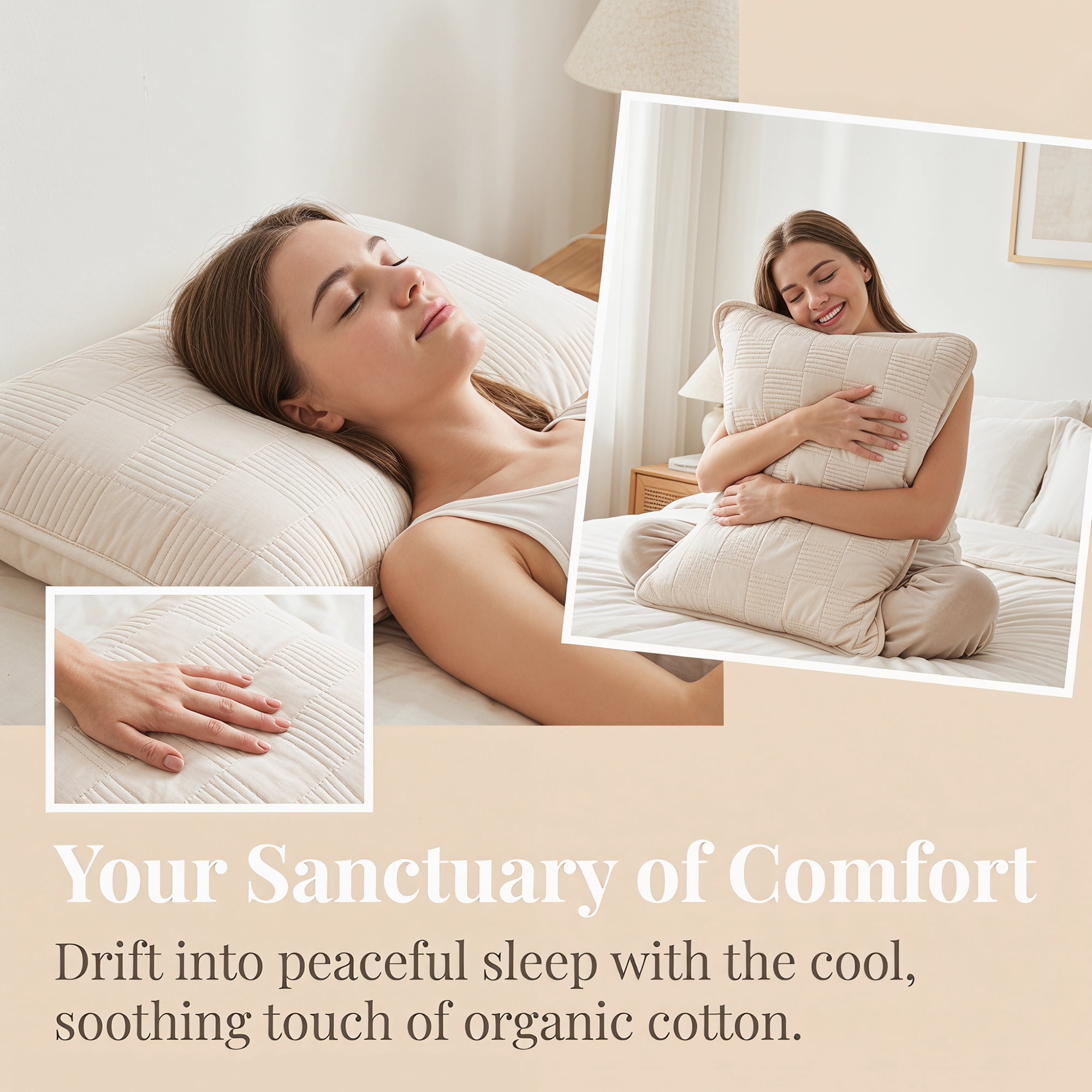 Unique Bargains Comfortable Pillow Protector, 2-pack, Polyester Quilted for Home Beige