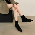 thumbnail image 4 of Tawop Womans Boots Mid-Calf Low Heel Winter Pointy Toe Suede Fall Black Boots, 4 of 5
