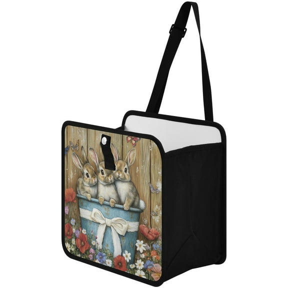 Qxltty Cute Bunnies Car Dumpster Collapsible Rear Seat Suspension Trash for Front Seat Center Console in Vehicle