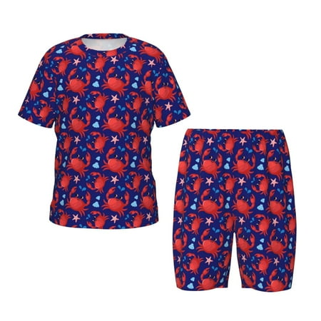 Luyuia Cute Crabs Print Girls  2-Piece Tie-Dye Pajama Set  Cute Summer Loungewear with Shirt and Tank Shorts Nightwear-Small