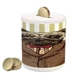 thumbnail image 1 of Pug Piggy Bank, Hand Drawn Sketch of Smart Dressed Dog Jacket Shirt Bow Suit Striped Background, Ceramic Coin Bank Money Box for Cash Saving, 3.6" X 3.2", Brown Pale Brown, by Ambesonne, 1 of 4