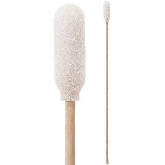 (Bag of 500 Swabs) 71-4507: 6” Overall Length Foam Swab with Narrow Foam Mitt Over Cotton Bud and Birch Wood Handle
