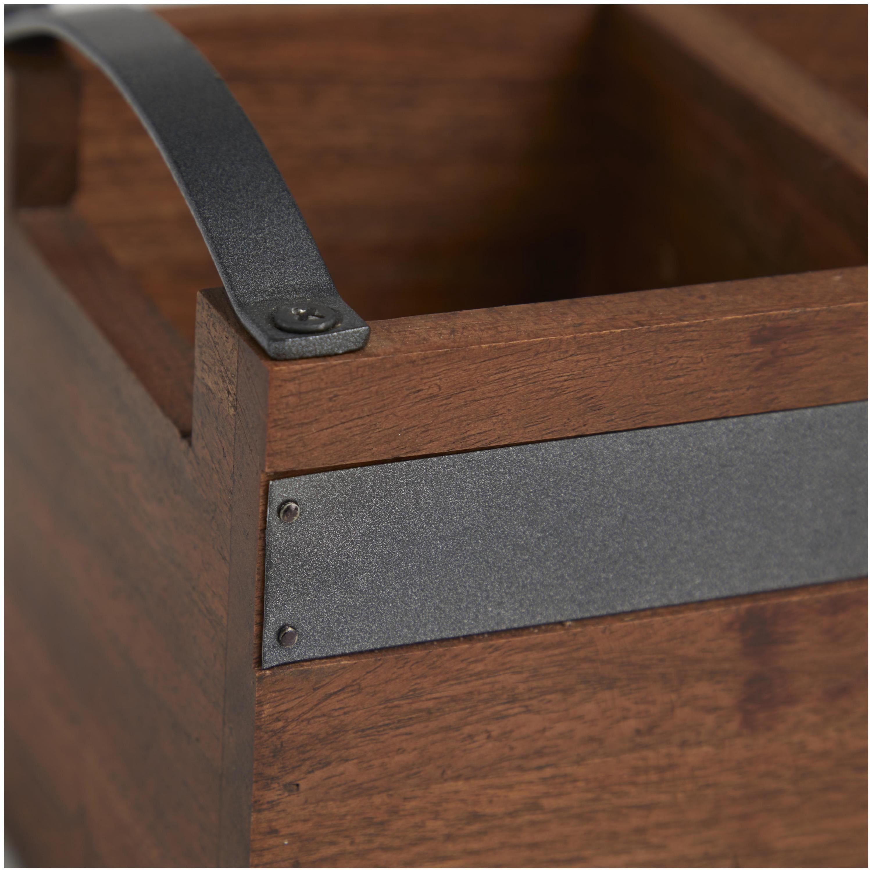 DecMode 12" x 5" Brown Wood 3 Section Tray with Black Metal Handles, 1-Piece