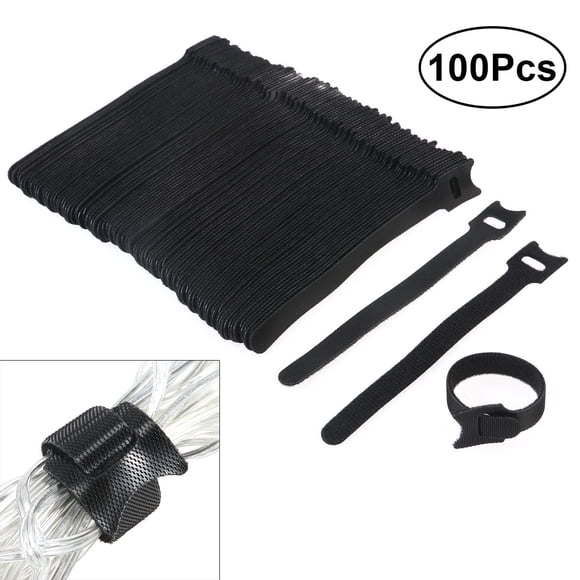 GOOHOCHY 100 Pcs Attaches de Câble Crochet et Boucle Noires avec Trou pour Œillets pour Fixation Facile du Câble