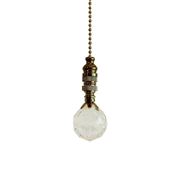 Faceted Crystal Ball Ceiling Fan Pull, 2"h with 12" Polished Brass Chain