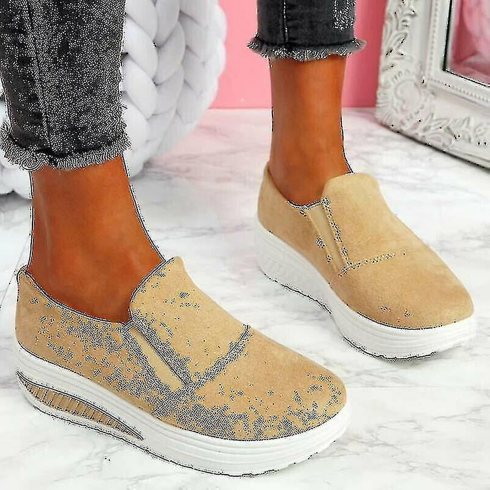 Baskets Antiderapantes pour Femmes Chaussures a Enfiler Antiderapantes Decontractees Bout Rond Plateforme Chaussures de Marche
