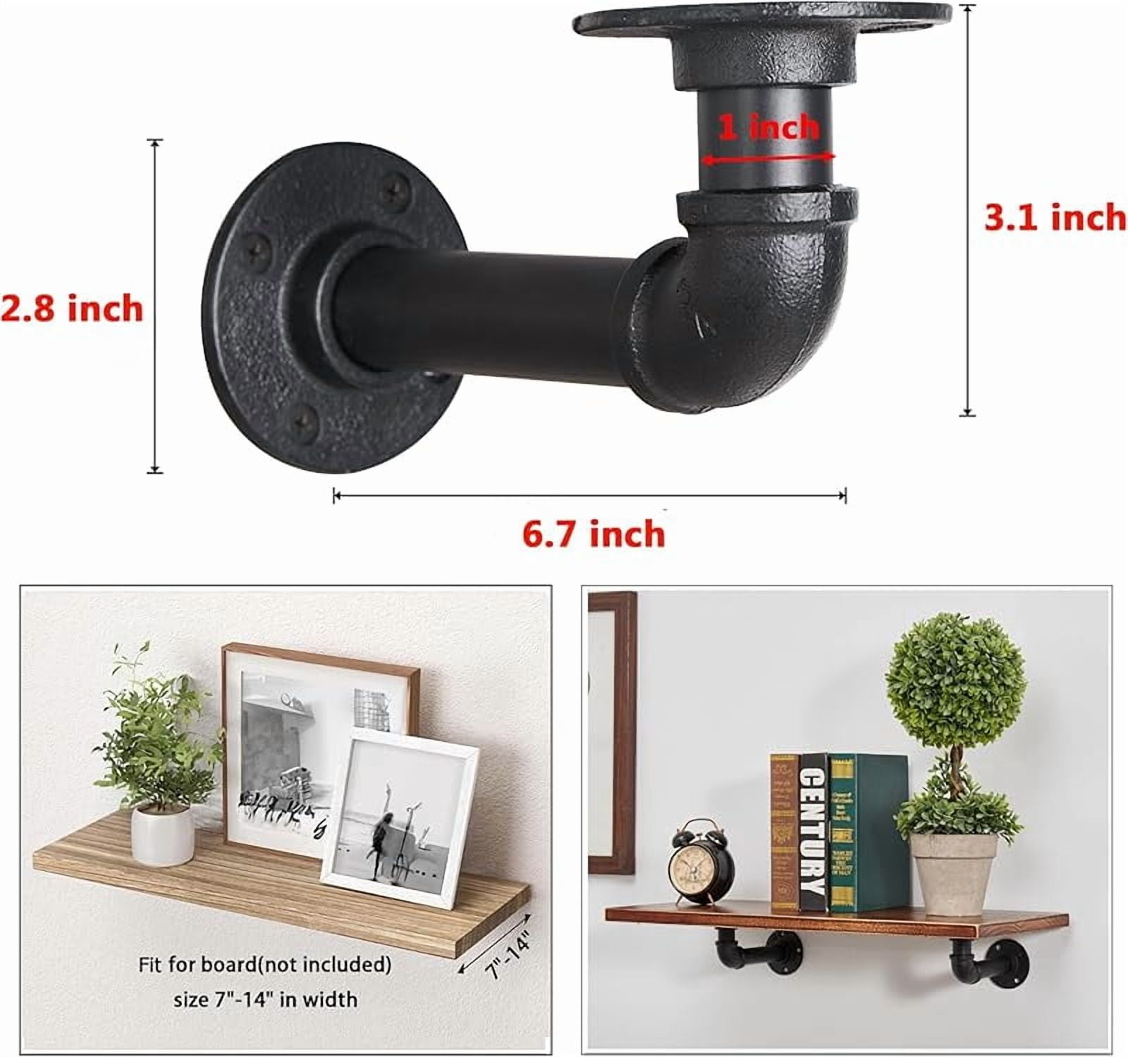 Industrial L Pipe Shelf Brackets for 7-14 in Depth Wood,Heavy-Duty 3/4" Iron,Wall Mount Floating Shelf Bracket L Metal Pipe Shelving Brackets for Wood-Black DIY Pipe Shelves(6.7*3.1 Inch 4 Pack)