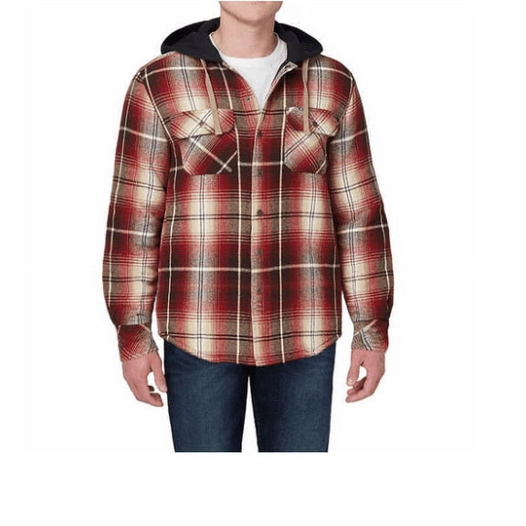 Legendary Outfitters Men’s Quilted Fleece Hooded Shirt Jacket, Red XL