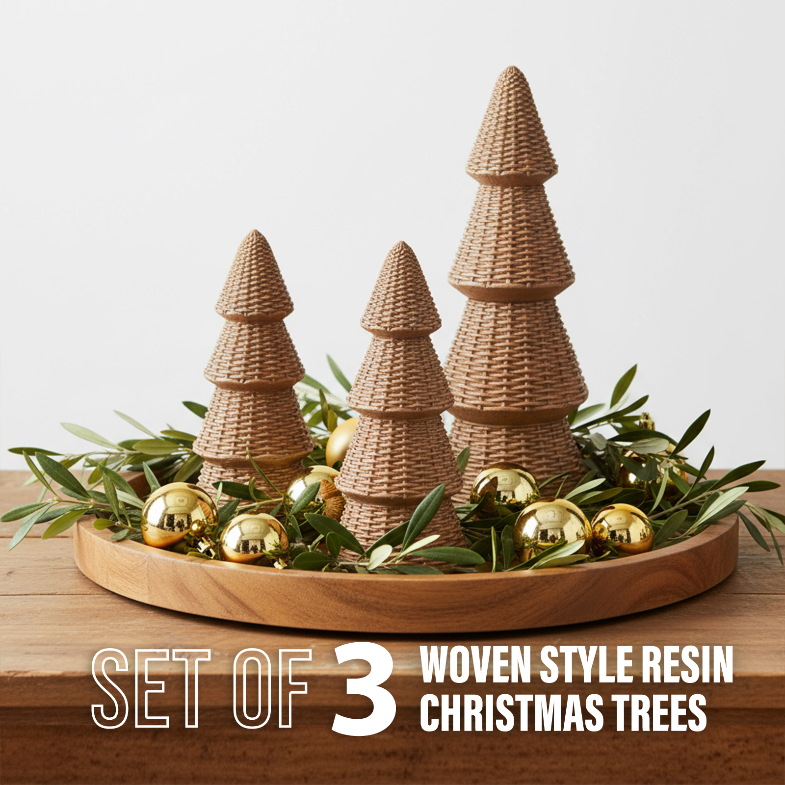 Ayieyill 3-Piece Woven Resin Tabletop Christmas Trees photo 6