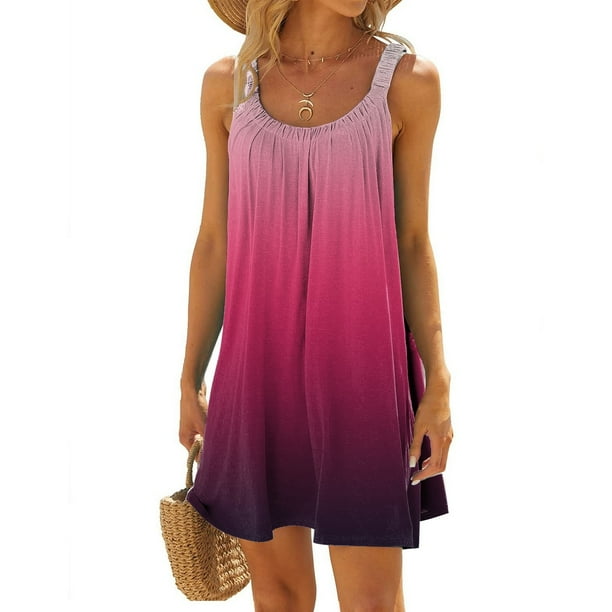WILLBEST Vestidos Casuales Para Mujer Verano Vestido Informal De Verano Para Mujer, A La Moda, Con Estampado Degradado, Plisado, Sin Mangas, Con Tirantes Para Vacaciones En La Playa