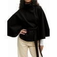 thumbnail image 1 of Ponchos con Mangas de Murciélago para Mujer, Abrigo de Lana con Cuello Alto y Cinturón, Chaqueta Corta de Invierno Negro L, 1 of 7