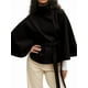 thumbnail image 1 of Ponchos con Mangas de Murciélago para Mujer, Abrigo de Lana con Cuello Alto y Cinturón, Chaqueta Corta de Invierno Negro XL, 1 of 7