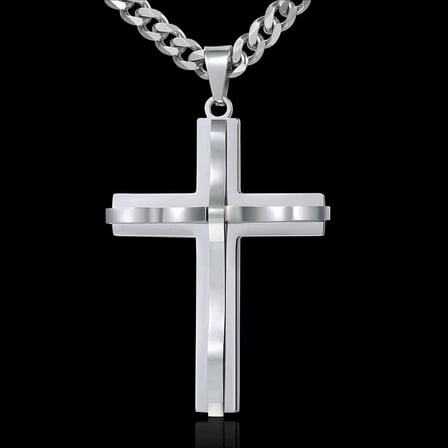 Stainless Steel Cross Necklace Curb Chain Pendant 22 inch