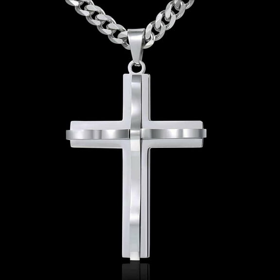 Stainless Steel Cross Necklace Curb Chain Pendant 22 inch