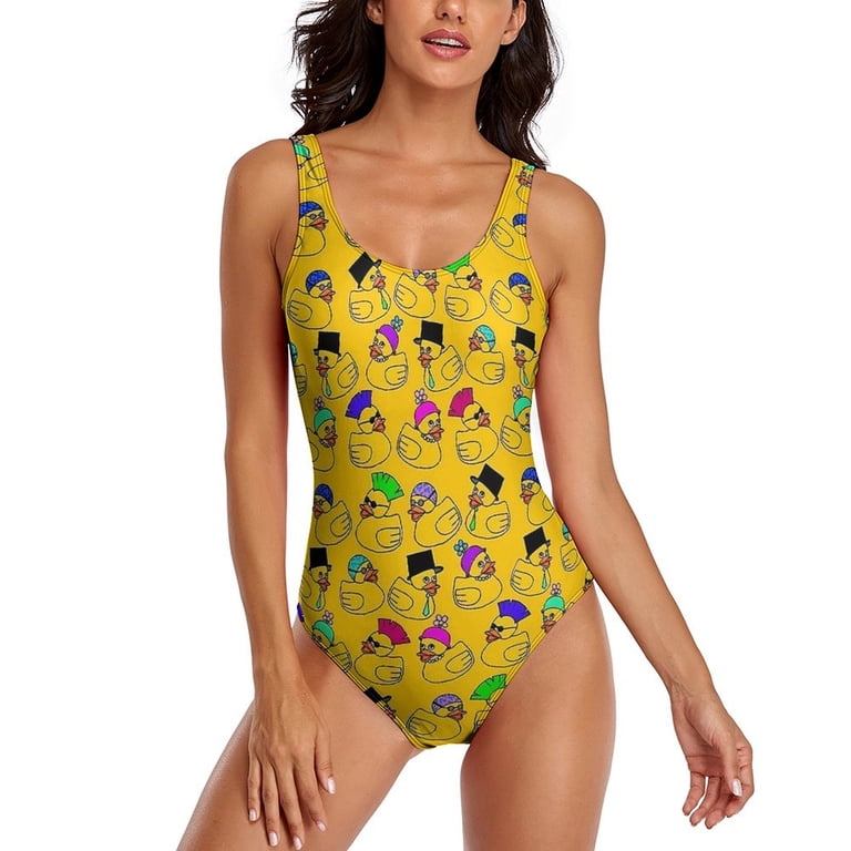 Funny Rubber Ducks Print Swimsuit Swimwear One-Piece Sport Design Bodysuit  Sleeveless Bathing Suit Female Push Up Sexy Beachwear