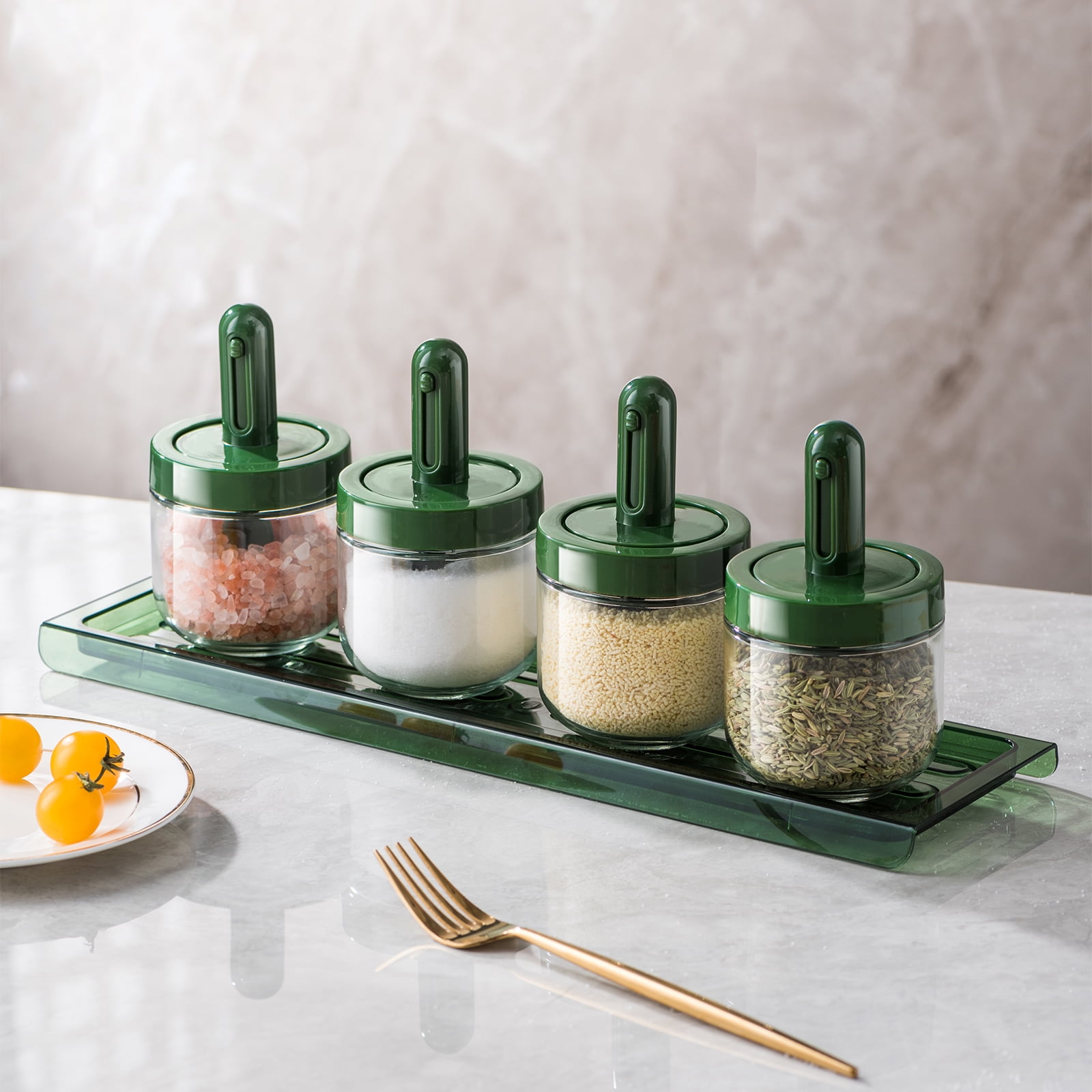 LAIPART spice jar with spoon，Spoon Lid Integrated Retractable Seasoning  Jar，glass spice jars，Small Spoons for Spice Jars Moisture-Proof Seasoning